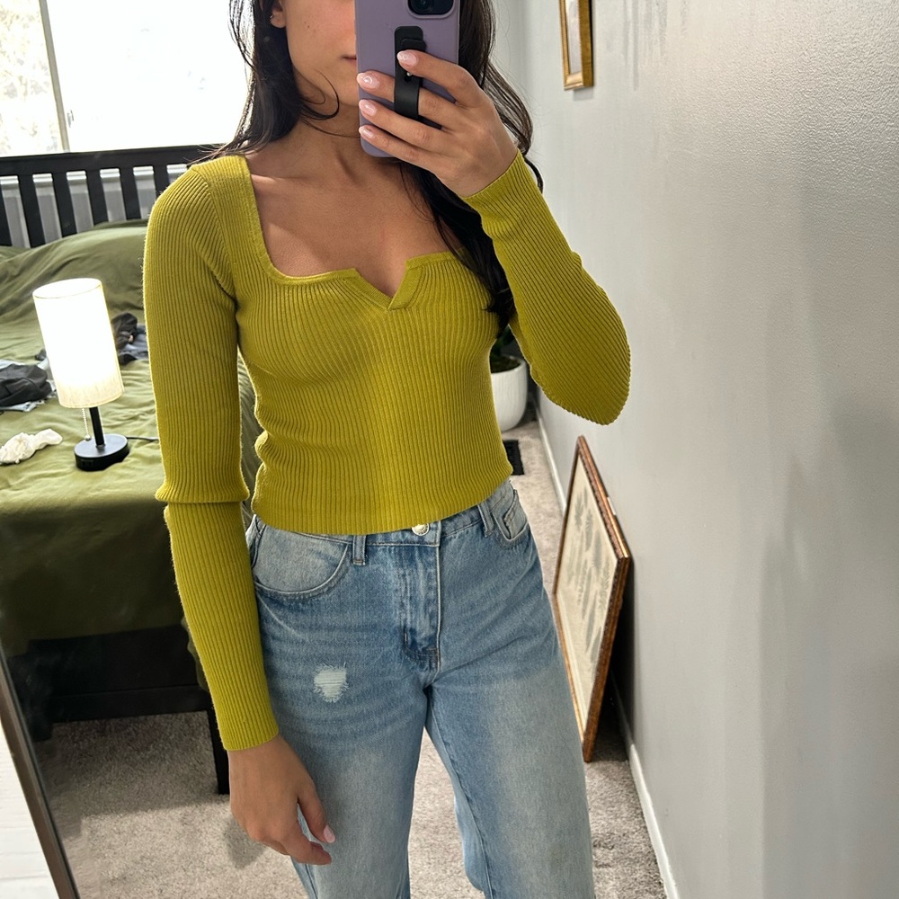 Princess Polly Ribbed Olive Green Long Sleeve Top